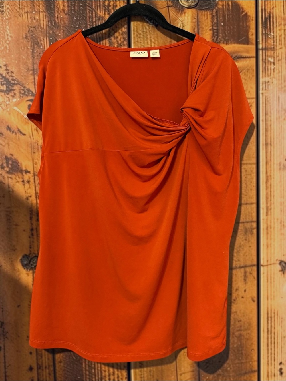 Cato Woman Burnt Orange Twist Front Top Cap Sleeve Stretch Sz 14/16W